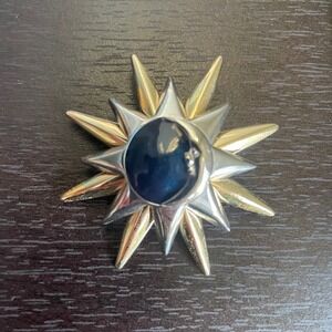 Vintage Celestial Sun & Moon Brooch Liz Claiborne Pin Silver Gold Tone Signed
